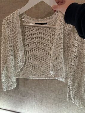 Atmosphere Ivory Sequined Open-Knit Cropped Shrug